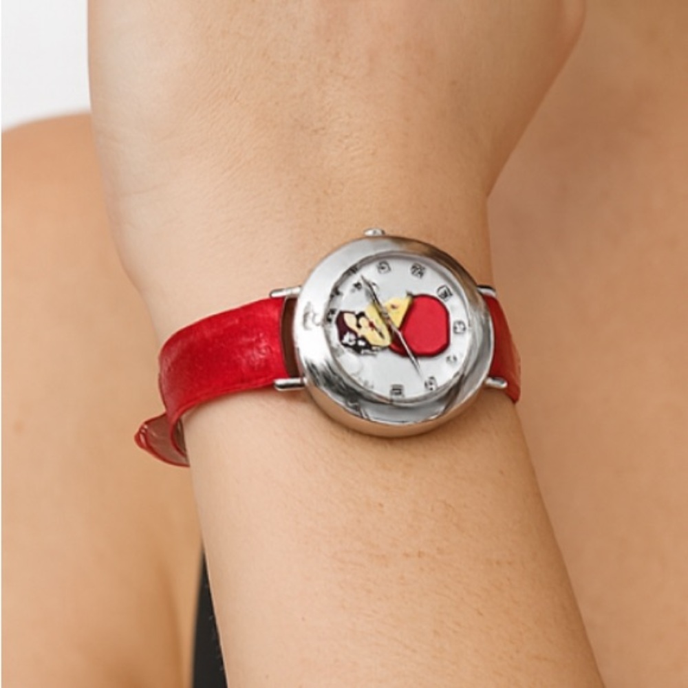 Walt Disney Snow White Women’s Watch | Red Leather Strap Vintage Character Dial